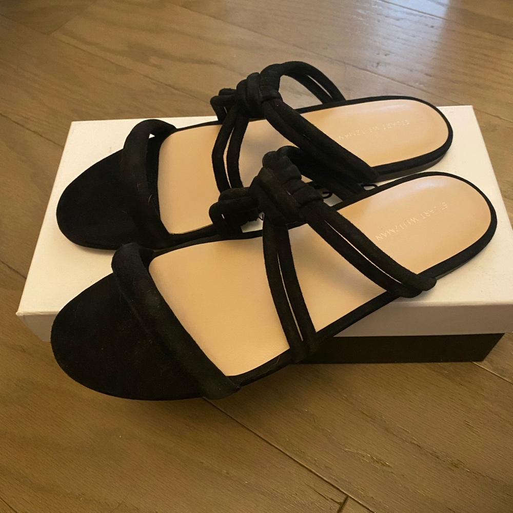 Stuart Weitzman Black Sandals Sleek Minimalist Design - Picture 3 of 7
